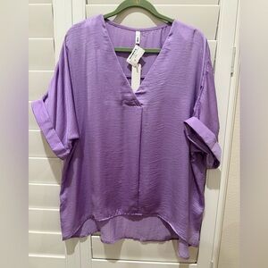 Glam Lavender V-Neck Hi-Low Blouse